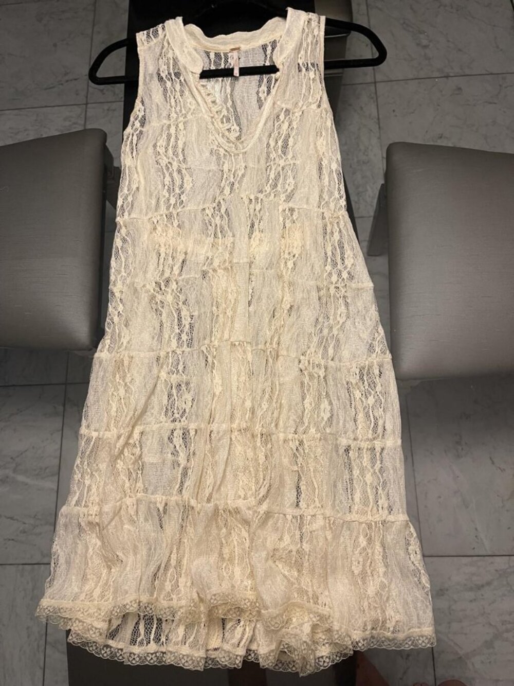 Free People Ivory Lace Tiered Midi Dress Sleeveless Sz S $148 Retail